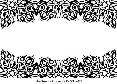 Beautiful monochrome tribal vector background with abstract black fire border and white copy space