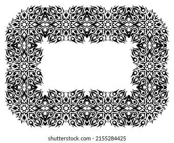 Beautiful monochrome tribal vector illustration with abstract black fire frame isolated on the white background