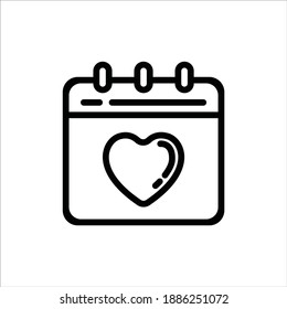 Beautiful Monochrome Valentine  Calendar outline icon with heart