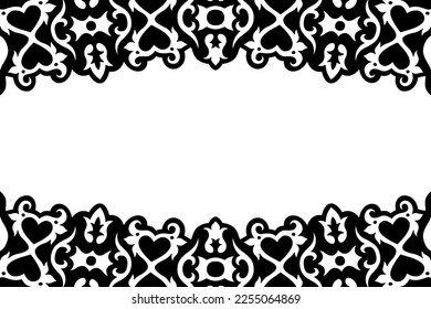 Beautiful monochrome valentine vector background with abstract black vintage border and white copy space
