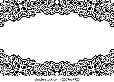 Hermoso fondo vectorial monocromo con borde tribal negro abstracto y espacio de copia blanca