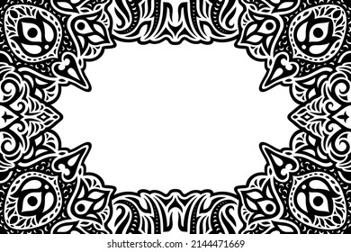 Beautiful monochrome vector background with abstract black rectangle tribal border and white copy space
