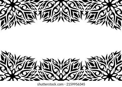 Beautiful monochrome vector background with abstract black vintage tribal border and white copy space