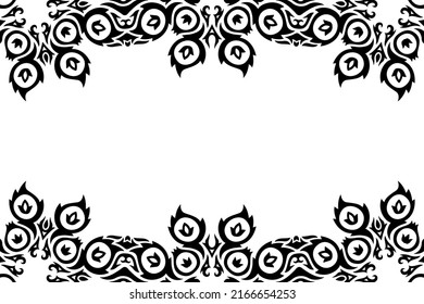 Beautiful monochrome vector background with abstract black medieval border and white copy space