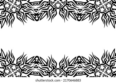 Beautiful monochrome vector background with abstract black tribal border and white copy space