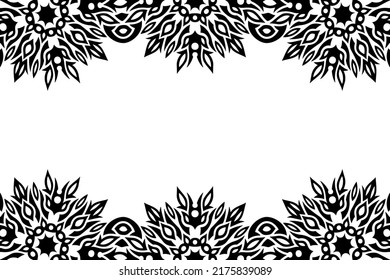 Beautiful monochrome vector background with abstract black tribal border and white copy space