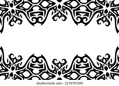 Hermoso fondo vectorial monocromo con borde tribal abstracto de color negro vintage y espacio de copia blanca