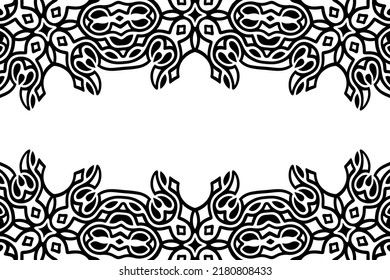 Beautiful monochrome vector background with abstract black geometric tribal border and white copy space