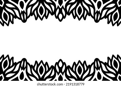 Beautiful monochrome vector background with abstract black floral border and white copy space