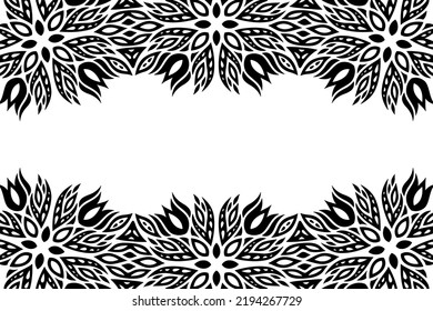 Beautiful monochrome vector background with abstract black floral border and white copy space