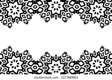 Beautiful monochrome vector background with abstract tribal cosmic border and white copy space