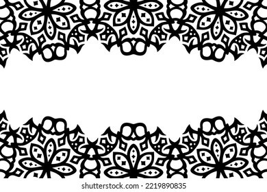 Beautiful monochrome vector background with abstract black fantasy border and white copy space
