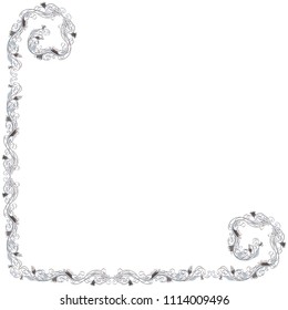 Beautiful monochrome vector floral frame or border isolated on white