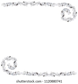 Beautiful monochrome vector floral frame or border isolated on white