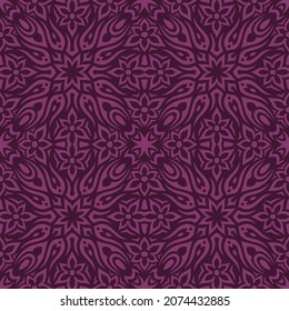 Beautiful monochrome vector illustration with abstract purple tribal seamless pattern on the dark background