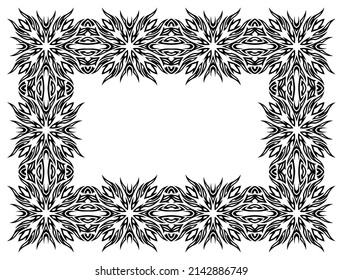 Beautiful monochrome vector illustration with abstract black rectangle tribal frame isolated on the white background