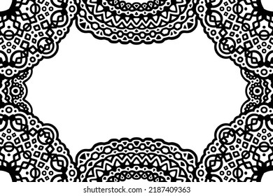 Beautiful monochrome vector illustration with abstract black tribal border and white copy space