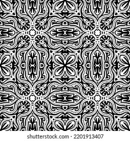 Beautiful monochrome vector illustration with abstract white square ornate seamless pattern on the black background