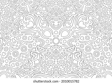 Beautiful monochrome vector illustration for adult coloring book with abstract linear pattern and heart shapes