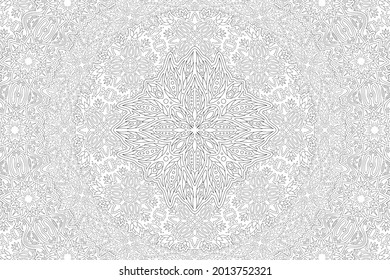Beautiful monochrome vector illustration for adult coloring book with abstract rectangle ornate floral pattern on the white background