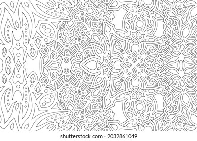 Beautiful monochrome vector illustration for adult coloring book with abstract rectangle linear eastern pattern on the white background