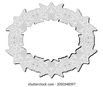 Beautiful monochrome vector illustration for adult coloring book page with isolated abstract vintage frame and white copy space