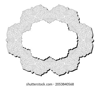 Beautiful monochrome vector illustration for adult coloring book page with isolated abstract vintage frame and white copy space