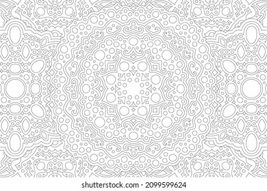 Beautiful monochrome vector illustration for adult coloring book with abstract linear pattern on the white background