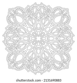 Beautiful monochrome vector illustration for adult coloring book page with abstract linear pattern isolated on the white background