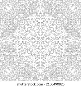 Beautiful monochrome vector illustration for adult coloring book page with abstract vintage seamless pattern on the white background