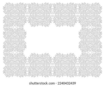 Beautiful monochrome vector illustration for adult coloring book page with abstract vintage rectangle border isolated on the white background