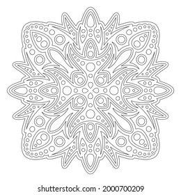 Hermosa ilustración vectorial monocromática para la página del libro de coloreado con un patrón lineal cuadrado abstracto aislado en el fondo blanco