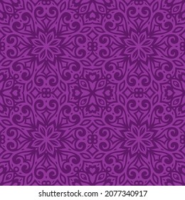 beautiful monochrome vector illustration with purple vintage floral pattern on the pink background