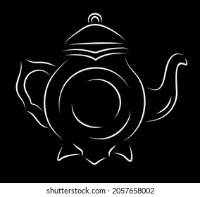 Beautiful monochrome vector illustration with stylized white hand drawn teapot isolated on the black background