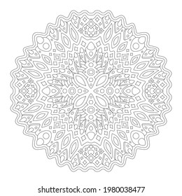 Hermosa ilustración lineal vectorial monocromática para la página de libros de coloreado adulto con patrón de fantasía cuerno abstracto aislado en el fondo blanco