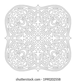 Beautiful monochrome vector linear illustration for coloring book page with abstract single pattern isolated on the white background