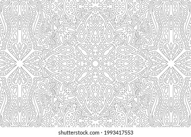 Hermosa ilustración lineal vectorial monocromática para libro de coloración adulto con patrón abstracto oriental
