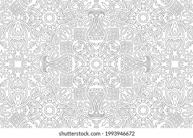 Beautiful monochrome vector linear illustration for adult coloring book with abstract detailed vintage pattern on the white backgound