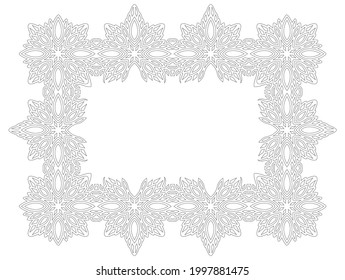 Hermosa ilustración lineal vectorial monocromática para página de libros de coloración para adultos con marco vintage abstracto aislado y espacio de copia blanca