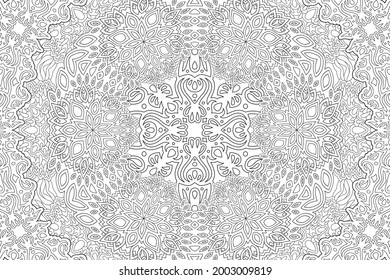 Beautiful monochrome vector linear illustration for adult coloring book with abstract pattern on the white background