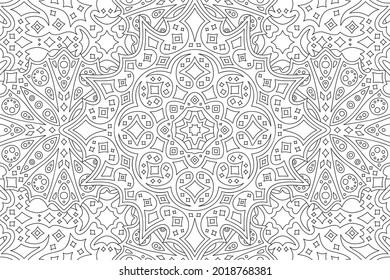 Beautiful monochrome vector linear illustration for adult coloring book with abstract starry pattern on the white background