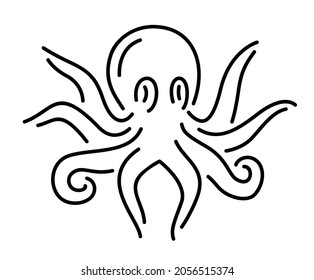 Beautiful monochrome vector linear illustration with stylized octopus silhouette isolated on the white background