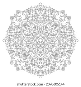 Beautiful monochrome vector linear illustration for adult coloring book page with abstract geometric mandala isolated on the white background
