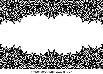 Beautiful monochrome vector tribal illustration with abstract black border and white copy space
