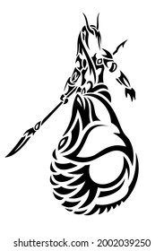 Beautiful monochrome vector tribal tattoo art with stylized black battle mermaid isolated on the white background