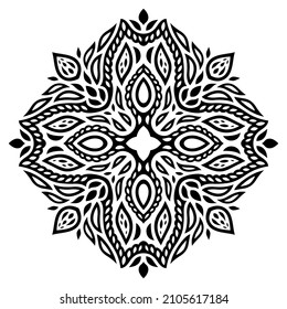 Beautiful monochrome vector tribal tattoo illustration with abstract black pattern isolated on the white background