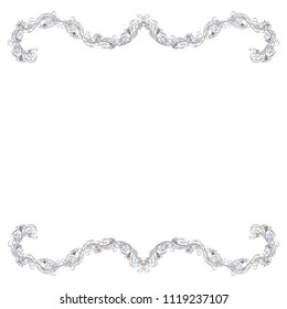 Beautiful monochrome wavy vector floral frame or border isolated on white