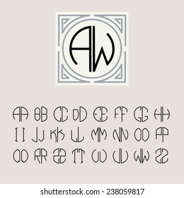 Beautiful Monogram Art Nouveau and a set of templates of letters inscribed in a circle.