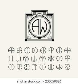 Beautiful Monogram Art Nouveau and a set of templates of letters inscribed in a circle.