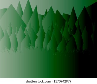 Beautiful Monophonic Landscape Flat Design. Mountains, Forest and Grass Stylish Vector Illustration.